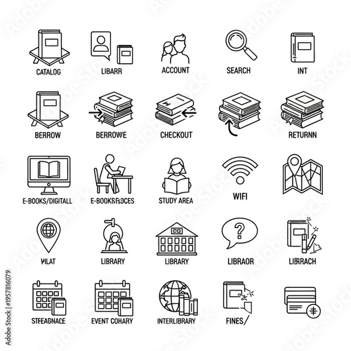 Library icons and symbols collection.