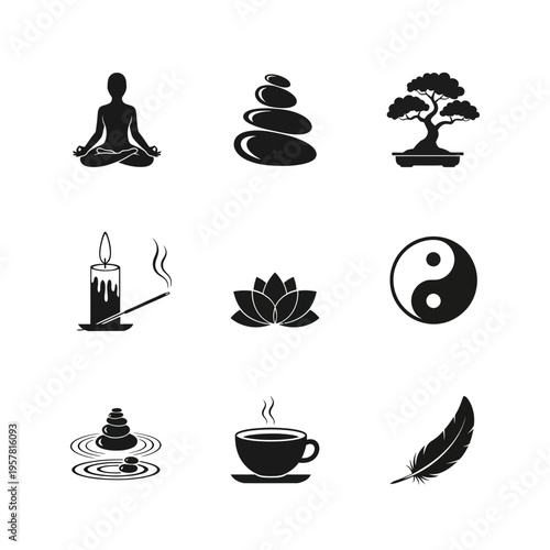 Meditation and relaxation symbols icons.