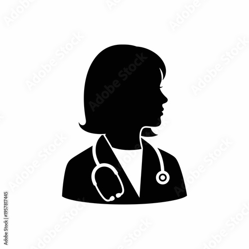 Silhouette of a female doctor or nurse.