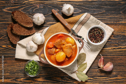 Pot of tasty beef stew with...