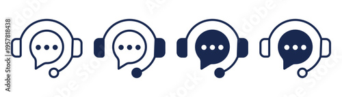 Collection of Customer support icon set with headset and speech bubble concept of Online help service, call center communication, agent, hotline, client assistance, technical support, customer care