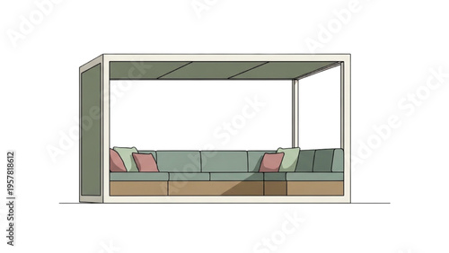 Modern outdoor living space with integrated seating and canopy