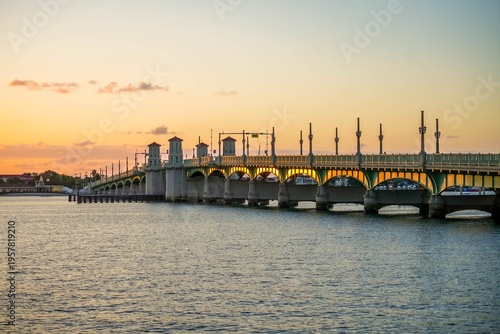 Bild auf Leinwand Bridge of Lions at Sunset Over the Matanzas River, St
