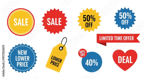 Colorful sale badges and labels for promotional advertising and retail offers