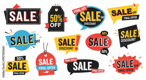 Colorful sale badges and labels for promotions and marketing campaigns