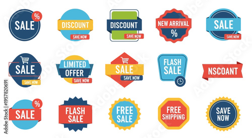 Colorful sale badges and labels for retail marketing and promotional offers