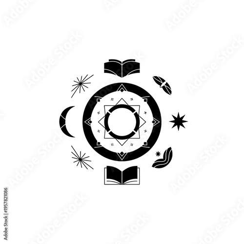 Black and white mystical symbol design.
