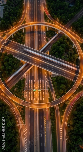 Illuminated Freeway Interchange At Night Showing Complex Infrastructure