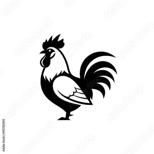 Black Rooster Silhouette Side View Profile.