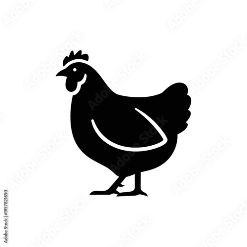 Black silhouette of a chicken standing.