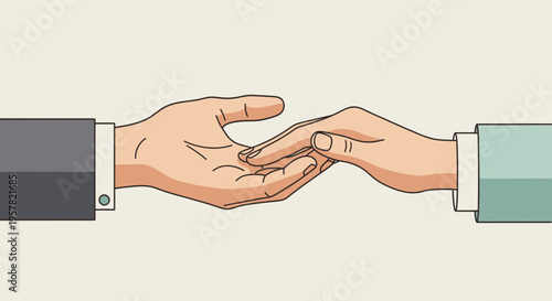 Two hands touching in vector illustration concept of unity and support