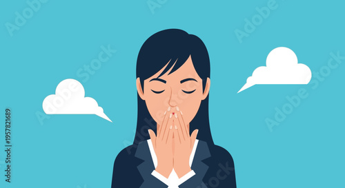 Wallpaper Mural Woman meditating calmly with clouds vector illustration blue background Torontodigital.ca