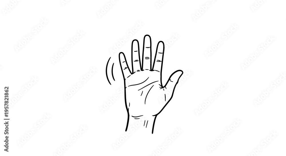 Fototapeta premium Outlined hand waving gesture isolated on white background copy space vector