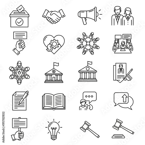 Business and law icons set.
