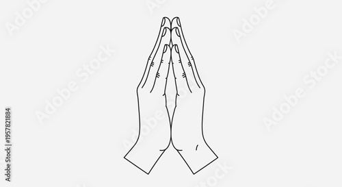 Outlined hands in prayer position isolated on white background