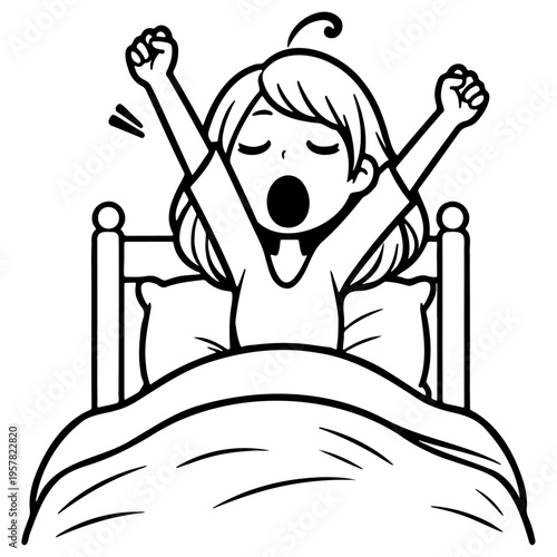 Woman Yawn Morning Wake Up Illustration.