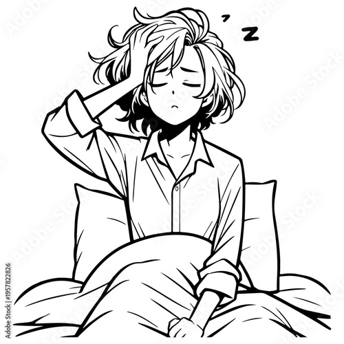 Woman Yawn Morning Wake Up Illustration.