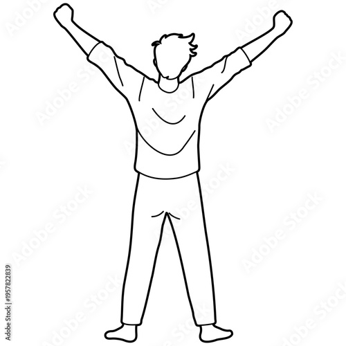 Man Stretching in Morning Wake Up Outline.