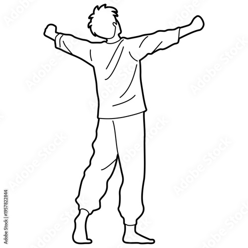 Man Stretching in Morning Wake Up Outline.