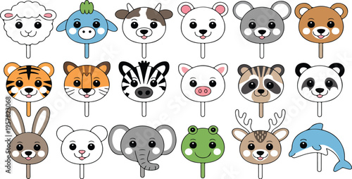 Cute Animal Mask Set for Kids Party, Funny Photo Booth Props, Carnival Costume Accessories, Tiger Fox Zoo Vector Collection