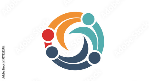 Abstract Community Logo with Interlocked People Figures Representing Unity, Teamwork, and Diversity