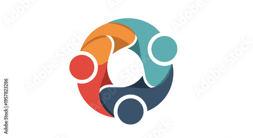 Abstract Three People Unity and Teamwork Symbol, Community Collaboration Logo Icon
