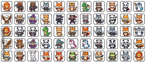 A collection of cute animal icons.
