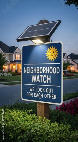 Illuminated Neighborhood Watch Sign Emphasizes Community Safety and Security