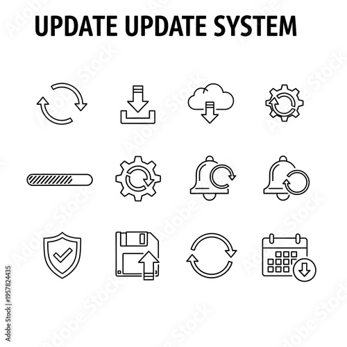 Black and white system update icons.