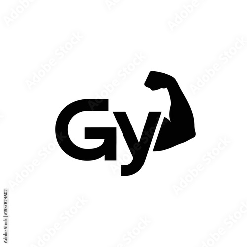 Black gym logo with flexed arm.
