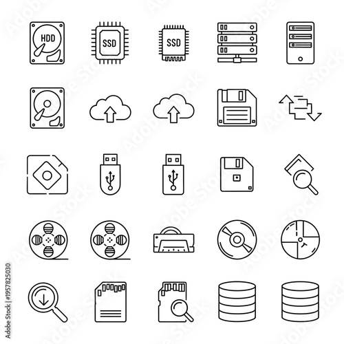 Computer data storage devices icons.