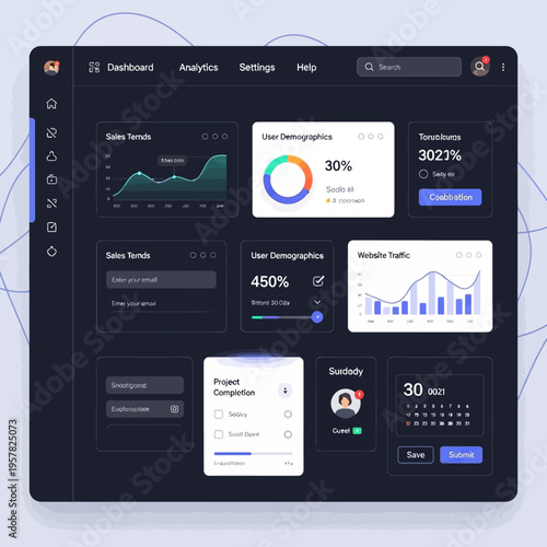 Dashboard with graphs and charts.
