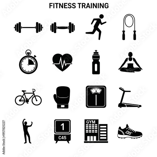 Fitness Training Icons and Equipment.