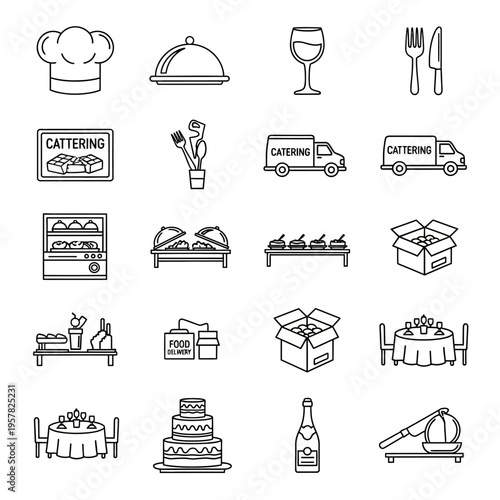 Food and drink catering icons set.