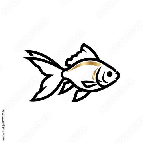 Golden Fish Swimming Sideways Profile View.