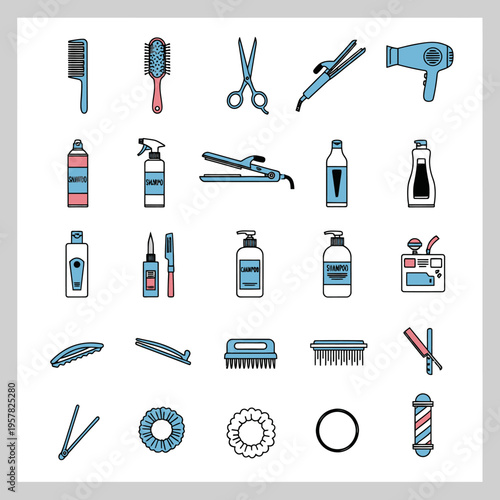 Hair care and styling tools icons.
