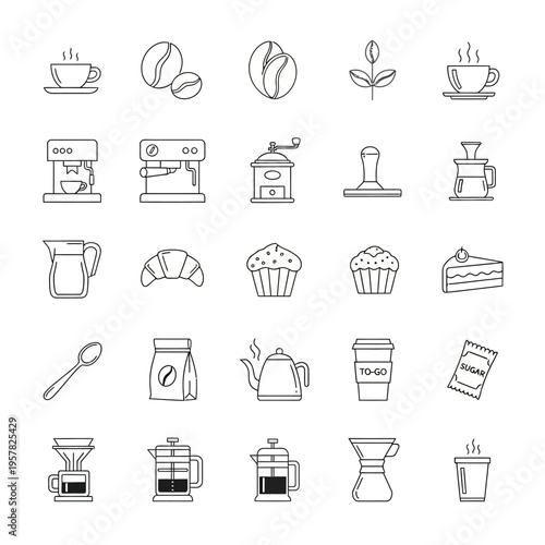 Coffee and tea drink preparation icons.