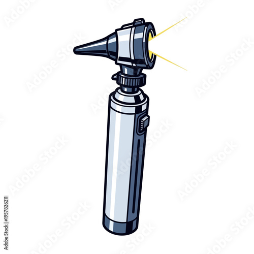 Illustration of an otoscope, a medical instrument used by doctors to examine ears.