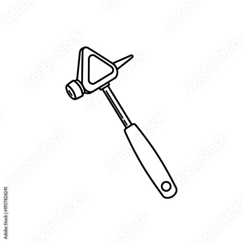 Medical reflex hammer tool for neurological examination in black and white.