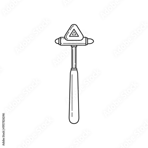 Medical reflex hammer tool with triangular head for neurological examination.