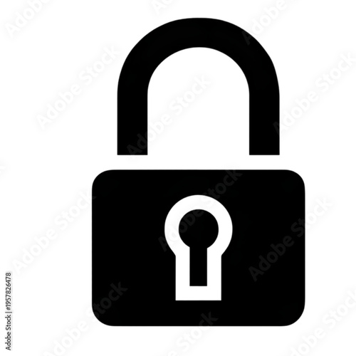 Black Padlock with Keyhole Icon isolated on transparent background.