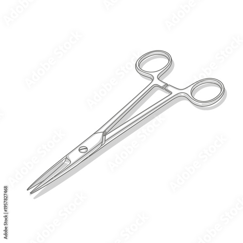 Medical surgical instrument forceps isolated on white background with shadow.
