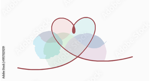 Hand Drawn Continuous Line Heart with Watercolor Style Color Shapes
