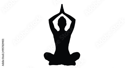 A person meditating in lotus position a striking black silhouette