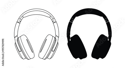 Two contrasting headphone designs one white and one black silhouette