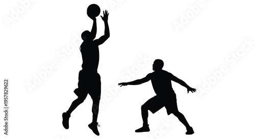 Two basketball players in action a dynamic black silhouette