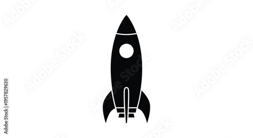 A sleek black rocket ship design with a striking silhouette