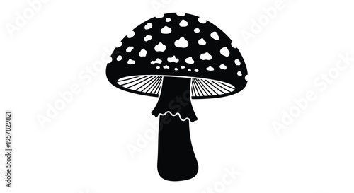 Detailed mushroom illustration with spotted cap a striking silhouette