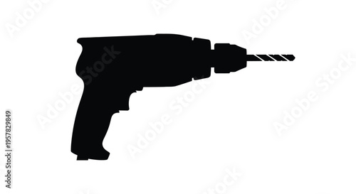 A black silhouette of a power drill against a white background silhouette
