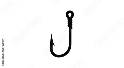 A black fishing hook design presented as a stark silhouette